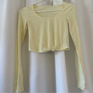 Garage Yellow Knot Front Crop Long Sleeve XS Shirt